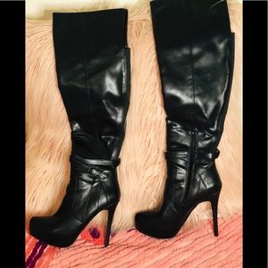 Aldo Black thigh high platform rocker boots